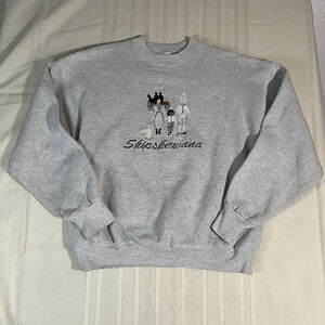 Vintage Embroidered Peasant Shipshewana Folk Sweatshirt USA Large Gray Comfy
